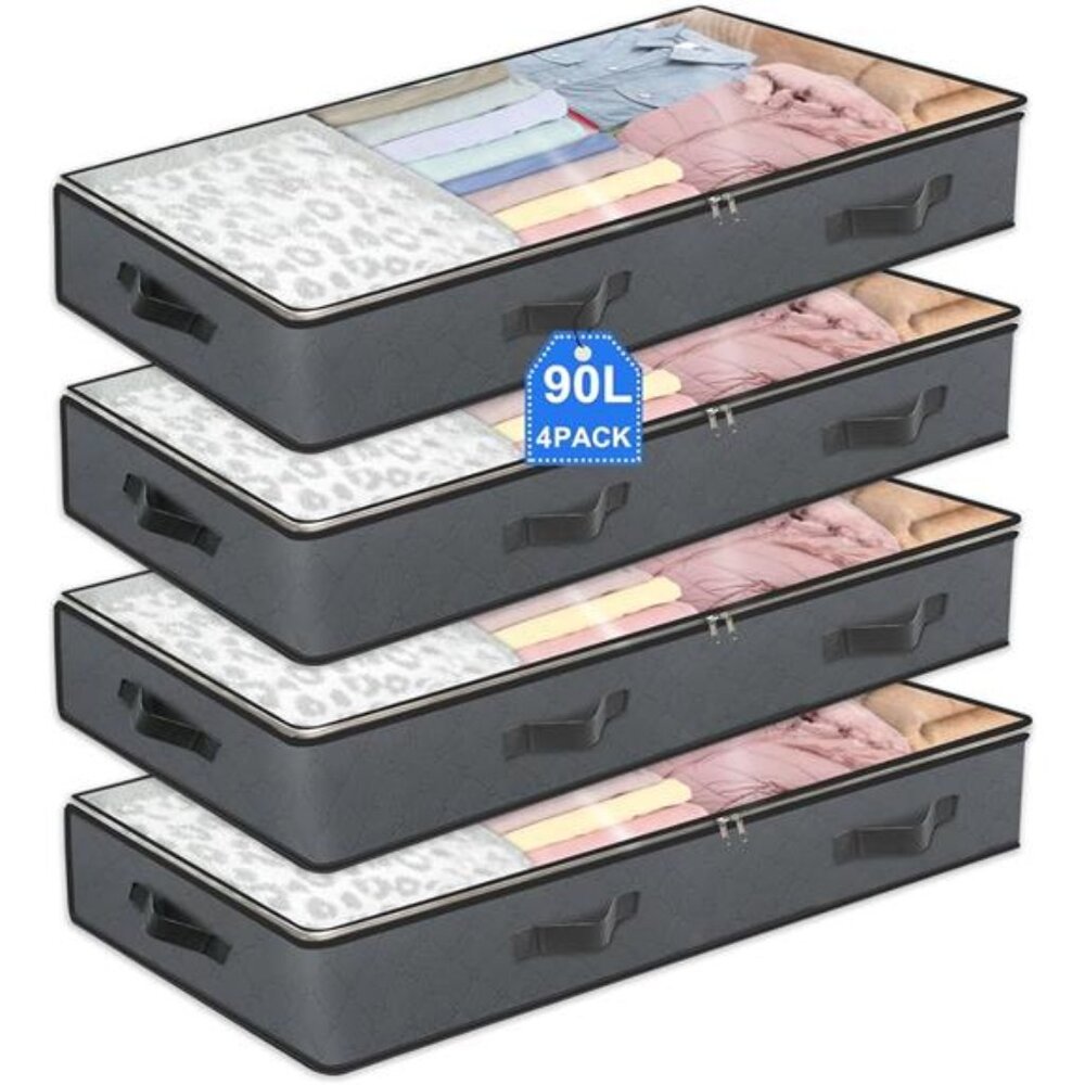 4 Pack Under Bed Storage, 90L Collapsible Closet Containers Organizers